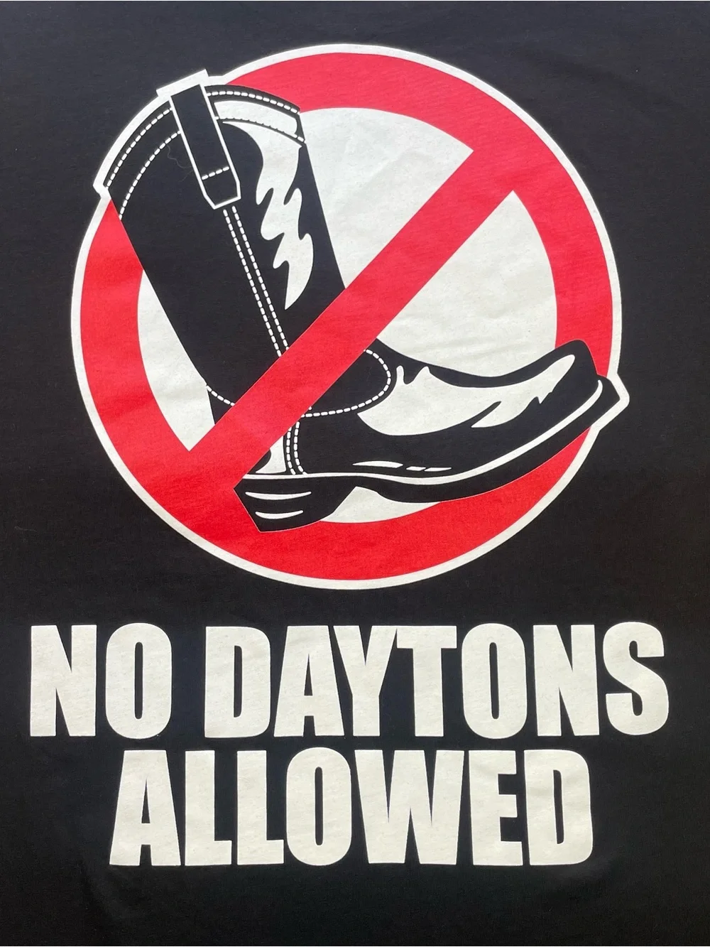 Vintage Dayton Boots T-Shirt Men’s 2XL Black No Daytons Allowed Graphic Tee - Picture 9 of 9